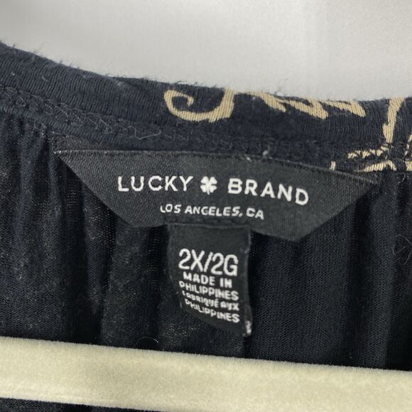 Lucky Brand Womens Tunic Top size 2X Black Tan Floral Paisley Boho Knit Casual - Picture 12 of 12